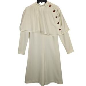 Vintage Fred Rothschild Dress Womens 12 Ivory Long Sleeve Detachable Capelet